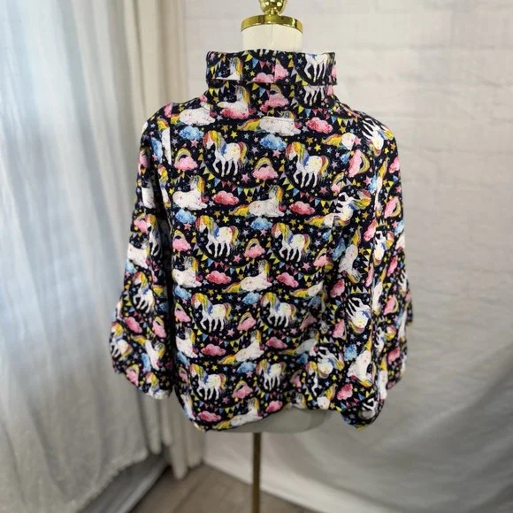 Children's Girls Unicorn Handmade Poncho Turtleneck Sweater - Picture 3 of 10
